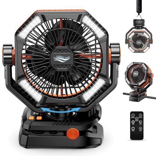 coldSky Ventilador de camping con motor dual, clip de 20000 mAh con pantalla digital, funciona con batería portátil de 9 pulgadas con linterna LED, ventilador de tienda de campaña para acampar con