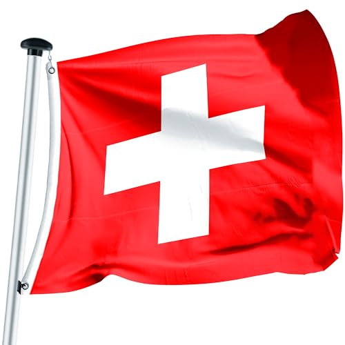 FLAGLY Bandiera svizzera di alta qualità, 100 x 100 cm, in poliestere 115 g/m², robusta e resistente alle intemperie, con occhielli (100 x 100 cm, Svizzera)