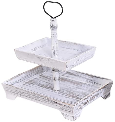 Alzata rustica in legno a 2 ripiani per torte, decorazione artistica per tavolo da pranzo, librerie e armadi da ingresso