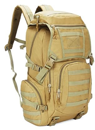 RAPIDSKY 35L & 50L Military Tactical Rucksack - Wasserdicht Wandern & Assault Pack mit MOLLE System & Multi-Fach Storage (3-5 Tage), Camel-50L, L