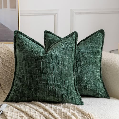 Madizz 2er Set Chenille Dekorativ Kissenbezüge Weiche neutrale Wurfkissen für Sofa Boho Akzent Zierkissenbezüge für Schlafzimmer Wohnzimmer Modernes Zuhause Dekor Grün 50x50 cm