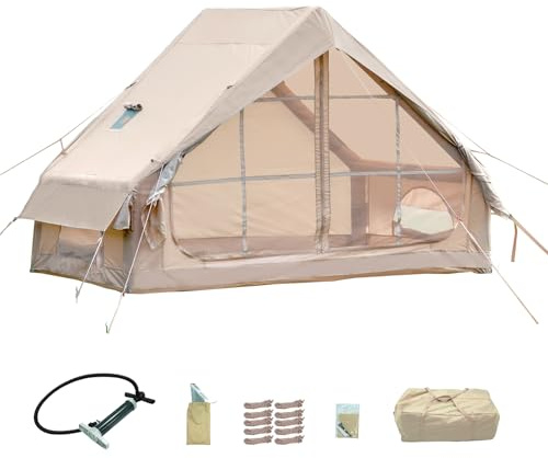Tente de camping gonflable avec pompe à main - Montage facile - Imperméable - Coupe-vent - Tente gonflable d'extérieur - 2-4 personnes - Oxford Glamping - Tente de refuge (300 x 200 x 200 cm)