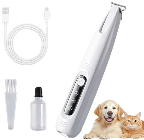 Ultra Quiet Pet Hair Trimmer for Dogs and Cats - Professional LED & USB-C Machine - Rechargeable, Waterproof and Anti-Vibration - For Paws, Ears, Face and Nails - Suitable for Puppies and Kittens