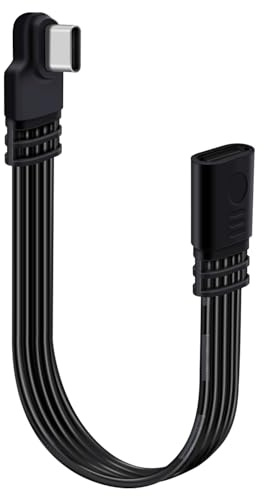 HuaLiSiJi USB C Extension Flat Cable 90 Degree USB C Male to Female Cable Support 480 Mbit/s Data Transmission and PD Charging for Type C Flash Drives, Mobile Phones (Left and Right, 0.3 m)