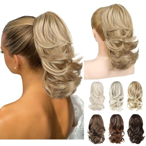 REECHO Ponytail Extension, 36 cm Pferdeschwanz Haarteil Lockige Pony Tail Extension mit Haarklammer – Natürlich mattes Finish, Fake Ponytail Pferdeschwanzverlängerung für Frauen