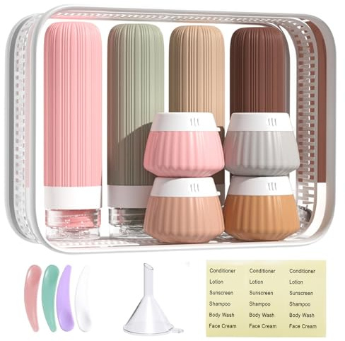 Tsa Lot de bouteilles et voyage en silicone, approuvées par Tsa, articles de toilette, bouteilles vides à remplir, lotion anti-fuite, shampoing