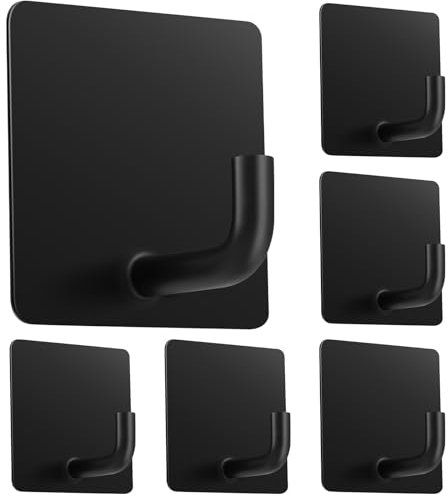 MIEWAA Klebehaken ohne Bohren 6er Set Handtuchhaken Badezimmer Edelstahl Wandhaken Haken Selbstklebend Höchstbelastbar bis 10KG Wasserdicht Rostfrei für Bad Küche Handtuchhalter Schwarz