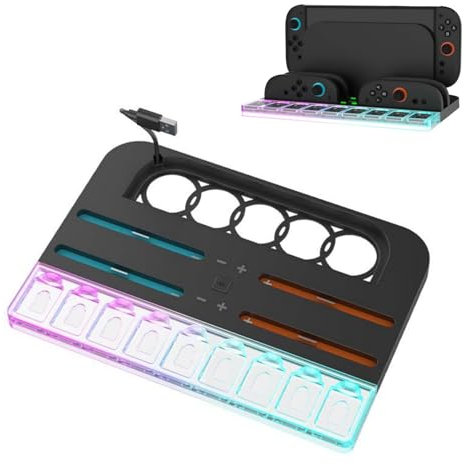 XBERSTAR Controller Charger Dock per Nintendo Switch 2 per Joycons Stazione di Ricarica Stazione Stazione Riponibile Cassette con Luci Colorate