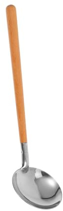 Alipis Stainless Steel Soup Ladle Heavy-Duty Metal Ladle Long Wood Handle for Kitchen