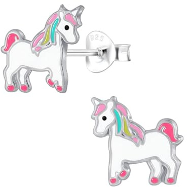 Monkimau Mädchen Ohrringe Einhorn | Ohrstecker aus 925 Sterling Silber | Kinderohrringe hypoallergen