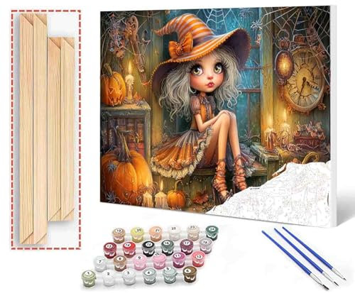 Tucocoo Kit de peinture par numéros sur toile avec pinceaux et peintures acryliques pour adultes, débutantes, 40,6 x 50,8 cm, citrouille d'Halloween (cadre à faire soi-même)