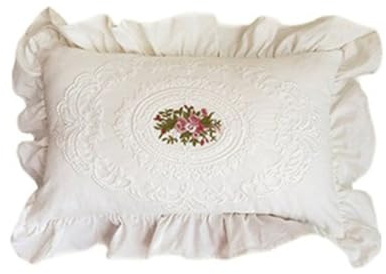 Französischer Spitzen-Kissenbezug, weiße Baumwoll-Kissenbezüge, bestickter Kissenbezug, Spitzenstickerei-Kissenbezüge, Vintage quadratischer Couch-Kissenbezug (Stil 2)