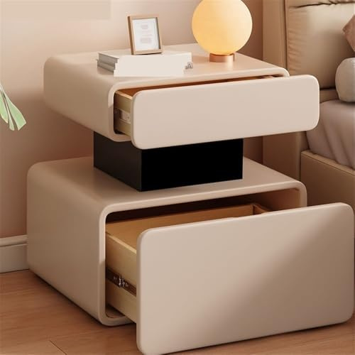 XUJUAN-0227 Kommode Nachttisch aus Holz, kleines Schlafzimmer-Sideboard mit Doppelschublade, rosa Leder-Sideboard(Klein)