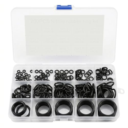NiceNaiils 200 Stück O-Ring Sortiment Set - Dichtungsringe aus Nitrilkautschuk in 15 Größen - Ölresistent & Hitzebeständig - Universal Dichtungen für Sanitär, Werkstatt & KFZ - Inkl. Aufbewahrungsbox