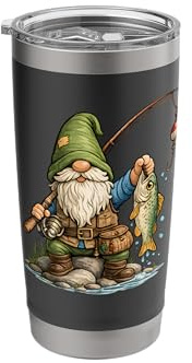 Vintage Fishing Garden Gnome Fisherman Dad Men Birthday Stainless Steel Insulated Tumbler