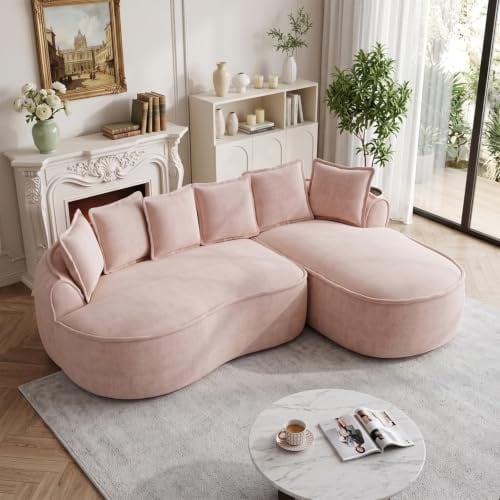 KOMHTOM Canapé Salon Moderne, Canapé Modulaire en Chenille, Coussin d'assise Confortable en Mousse Haute Densité 32D, Asssise Extra Profonde (Rose, 3 Places - B)