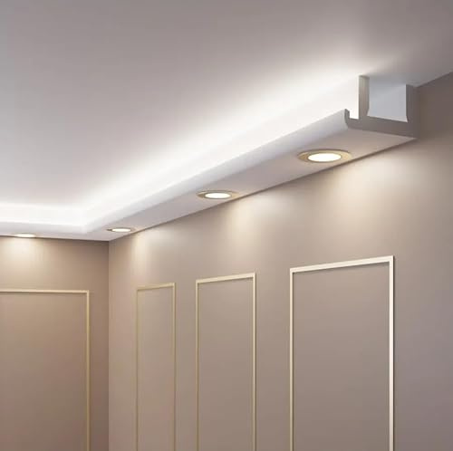 OL-51 LED Lichtleiste 2 Meter (70x120mm) für Decken- und Wandbeleuchtung – Wasserfestes Profil für indirekte Beleuchtung – Überstreichbare Stuckleiste, Schneeweiß
