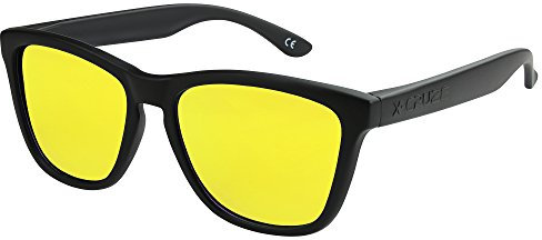 X-CRUZE 9-012 Nerd Sonnenbrillen polarisiert Style Stil Retro Vintage Retro Unisex Herren Damen Männer Frauen Brille - schwarz matt/gelb verspiegelt