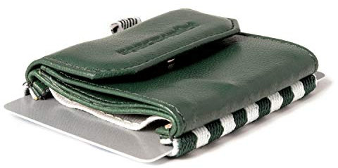 Space Products ® Mini Geldbörse grün-gestreift I Sehr kleines Echtleder Wallet/Portemonnaie mit Münzfach I 15 Karten + Geldscheine + Münzen I Push Tropic Green