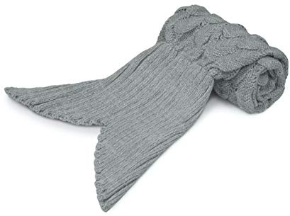 Velosso Handmade Chunky Knitted Mermaid Tail Blanket Kids Soft and Warm Blanket (Grey)