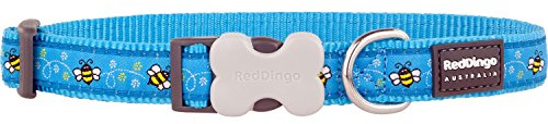 Red Dingo Bucklebone Dog Collar Design, Bumble Bee Turquoise, Medium 20mm