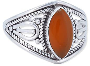 mantraroma Ring 925 Silber Damen Karneol Edelstein orange ausgefallen verspielt
