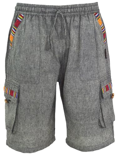 Ethno Yogashorts im Goastyle, Herren, kurze Baumwollhose, steingrau, XL
