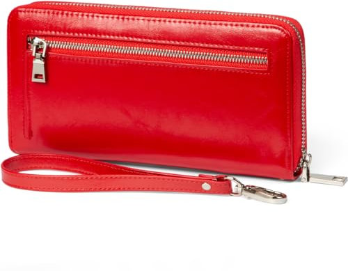 JEEBURYEE RFID-Schutzbörse für Damen, große Kapazität, luxuriös, Vintage, Leder, mit Reißverschluss, rot, Groß, RFID