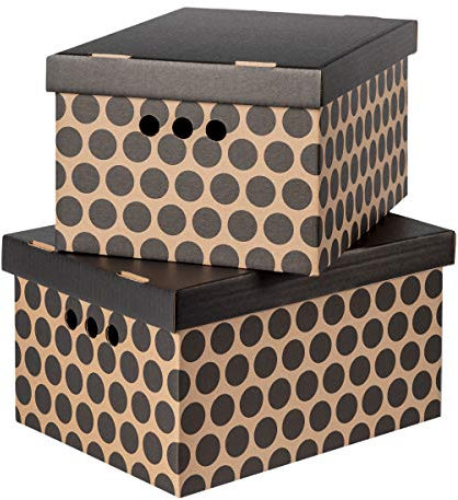 SOFTILLO Pack of 2 Decorative Storage Boxes With Lids Home Office Bedroom Wardrobe Box Organiser Archive Box with Lid Multi-Use General Storage Archive Box with Lid Stylish Set Large Black Dots
