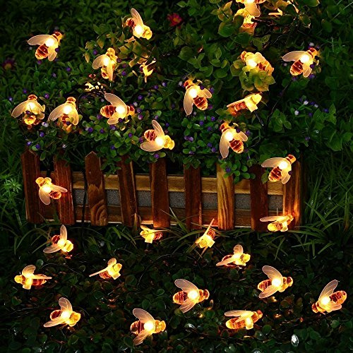 DINOWIN LED Bienen Lichterkette Batterien, 5M 40 LEDs Warmweiß Außen Wasserdichte lichterkette Dekorative für Garten, Party, Hochzeit, Haus,Fest Deko Beleuchtung (Warmweiß)