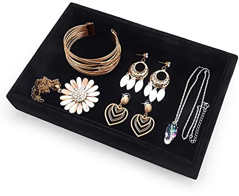 Valyria Bandeja vacía de terciopelo para anillos, pendientes, organizador de joyas (negro)