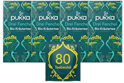 Pukka Tee Set, Bio-Kräutertee Drei Fenchel, Süßfenchelsamen, Wilder Fenchel und Fenchelblätter, Für ein gutes Bauchgefühl nach dem Essen, 4er Pack, 80 Teebeutel
