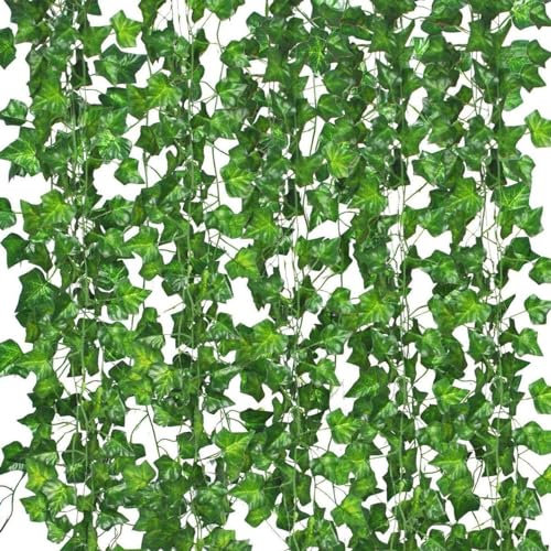 Comtelek 24 pezzi Ghirlanda Di Edera Artificiale, foglie di edera, ghirlande con clip da appendere a foglie finte e fiori verdi, decorazione per casa, giardino, ufficio, matrimonio