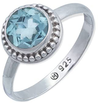 Ring 925 Silber Blau Topas hellblauer Stein Edelstein echt Silber Damen Sterling Silber Geschenk (MRG-193-62-(50))