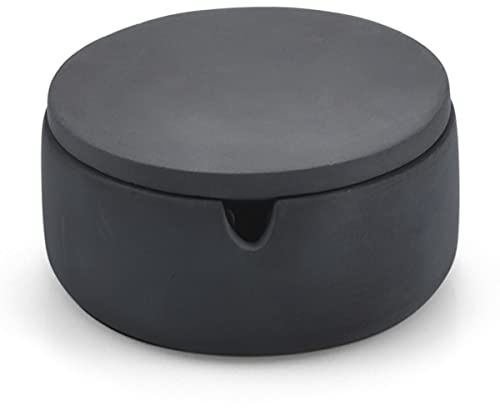 FREELOVE Round Concrete Ashtray with Lid & Stainless Steel Ashtrays for Cigarettes, Cement Ash Tray Weed Smoking Holder Indoor Smokeless Outdoor Windproof Patio Home Office Cool Decor, Dark Grey G