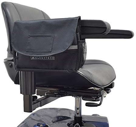 Alveytech Saddle Bag for Mobility Scooter (Black) - Side Storage Organizer for Walkers, Rollators, & Transport Chairs - Wheelchair Side Bags for the Armrest - Jazzy Power Chair Accessories for Seniors