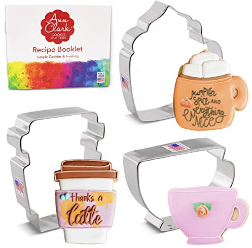 Coffee/Tea Cup Cookie Cutters 3-Pc Set Made in the USA by Ann Clark, Coffee Mug, Latte Cup, Teacup