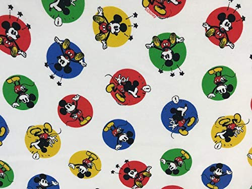 Disney Stoffe, Mickey Mouse Stoff, mehrfarbige Patches, Bastelstoff, Stoff Meterware 1 Meter x 140 cm,