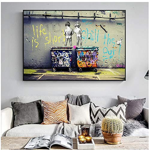 Banksy Graffiti Art Abstract Canvas Painting Posters and Prints Life Is Short Chill The Duck Out Wall Canvas Art Home Decor 50 x 70 cm No Frame