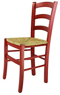 t m c s Tommychairs - Stuhl Venezia für Küche und Esszimmer, Robuste Struktur aus Buchenholz in Anilinfarbe Rot und Sitzfläche aus Stroh