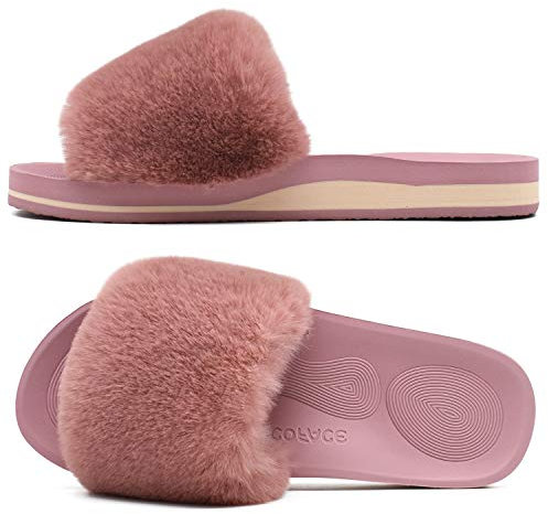 COFACE Plüsch Hausschuhe Damen Fell Pantoffeln Flauschige Schlappen Winter Warm Badeschuhe Puschen für Damen Slippers Women 38