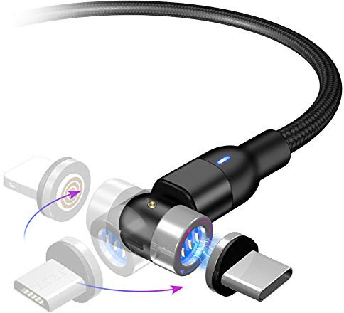 QoFina Cable de Carga magnético Cable USB magnético Cable de Carga Giratorio de 360 ° + 180 ° 3 A, Cargador de Cable múltiple 3 en 1 para teléfono móvil Android, Varios adaptadores de Carga.