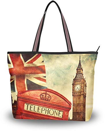 RXYY London Big Ben Union Jack Handtaschen und Geldbörse für Frau Tote Tasche groß Kapazität obenGriff Käufer Schulter Tasche