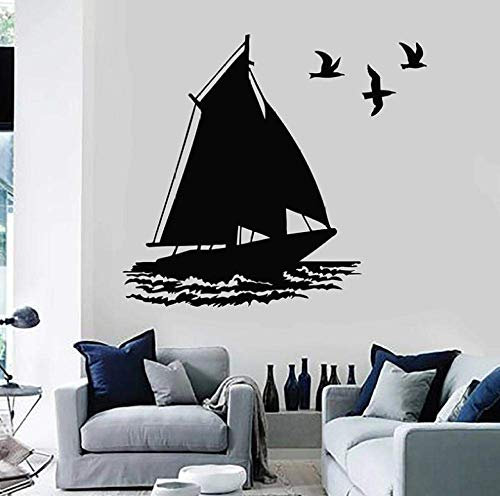 Wall Stickers Mural Decals Wallpaper Sailboat Decal Boat Ship Birds Seagull Ocean Marine Window Stickers Kids Bedroom Nursery House Decor 57X63Cm