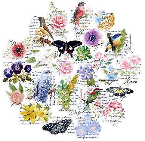 Navy Peony Vintage Spring Sticker Set (25 Pieces)- Waterproof, Durable | Birds Stickers for Crafts | Designer Decals for Laptops and Water Bottles
