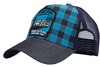 King Kerosin Herren Trucker Cap | Stickerei | Mesh | Denim | Karo Muster Street Rebel