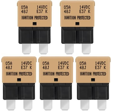 GLOSO flachsicherungen Autosicherungen Leistungsschalter für KFZ Auto Wohnmobil Boot Motorrad Automatisches Zurücksetzen 5 Stück 5A E37