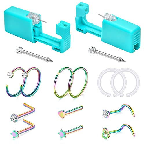 NIUSIMAN 2 Stück Nasen Piercing Pistole Piercing Gun Perforator Nasenpiercing Werkzeug Piercing kit Piercingzubehör Nasenpiercing Tragbare Nasenpiercing Set-Regenbogen
