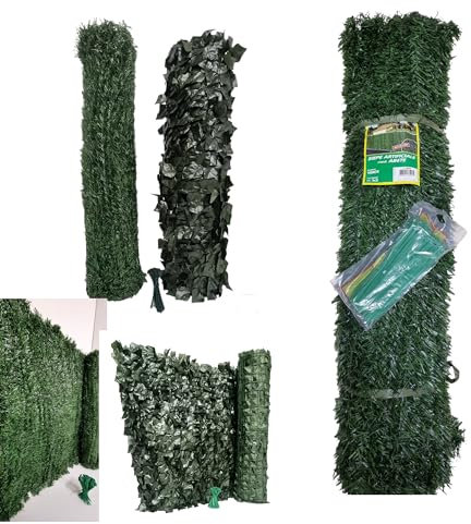 Pinto FERRAMENTA Siepe Finta Artificiale Ultra Coprente Rotolo Rete Frangivento Ornamentale Foglia Edera Sintetica Ringhiera Terrazzo Balcone Giardino Recinzione (Abete, 1.5x3mt)