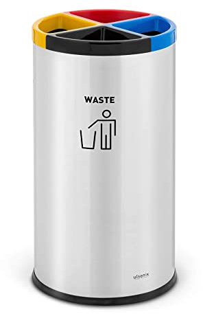 ulsonix ULX-GB24 poubelle tri inox ronde avec séparateurs Acier inoxydable Plastique Noir Bleu Rouge Argent Jaune poubelle de tri poubelle de tri sélectif corbeille tri sélectif